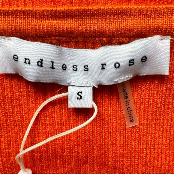 NWT Endless Rose Cropped Top Double Shoulder Strap Knit Cami Orange Ribbed Sz S - Picture 3 of 8